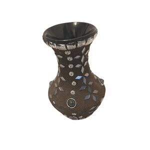 Moraccan Bud Vase Brown Geometric Glass Overlay Exotic Bohemian Fairygoth 4"